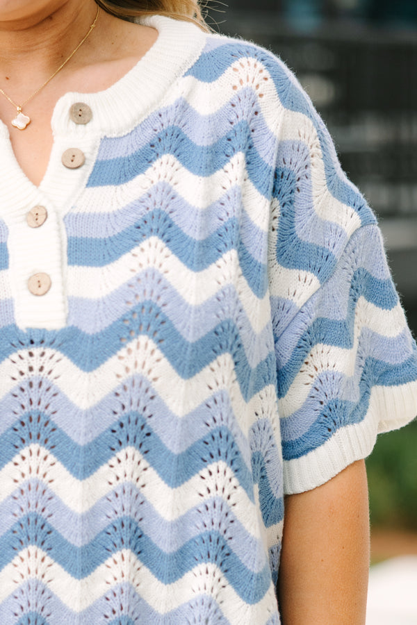 Chic soul plus size clothing, blue woven short set with a short sleeve top and both have a blue woven wavey pattern as well as the top having a button -up neckline 