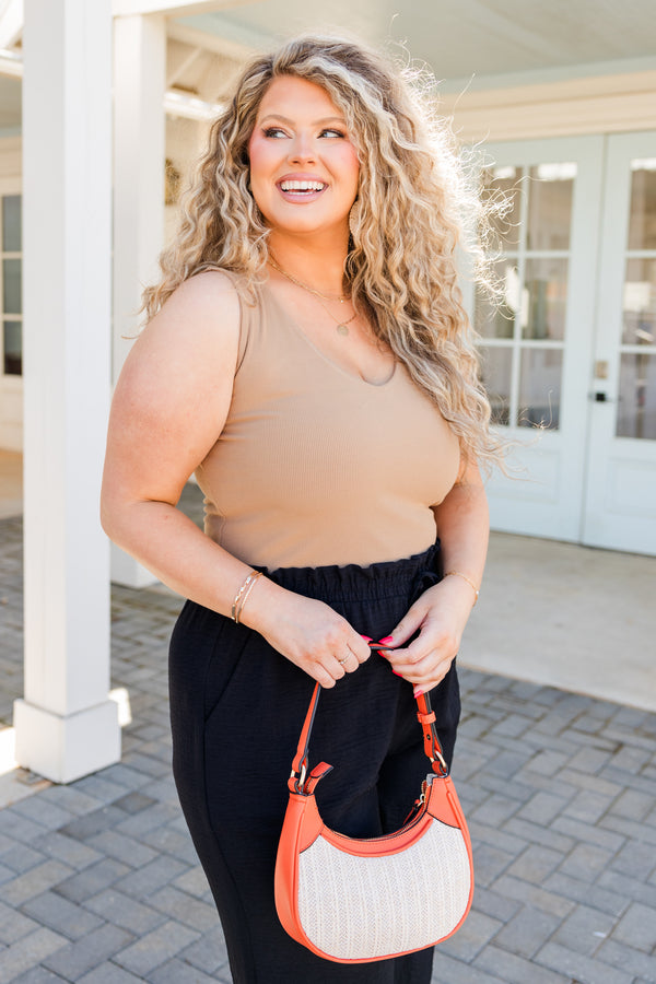 Chic Soul plus size clothing, orange rim with white body handbag