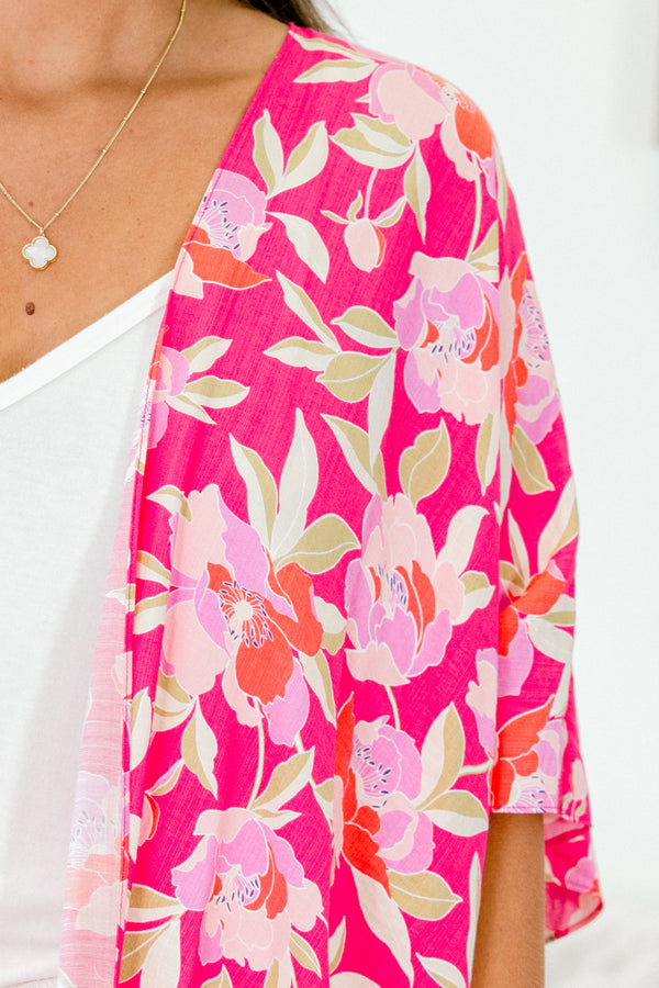 Chic Soul plus size clothing, pink floral short sleeve kimono
