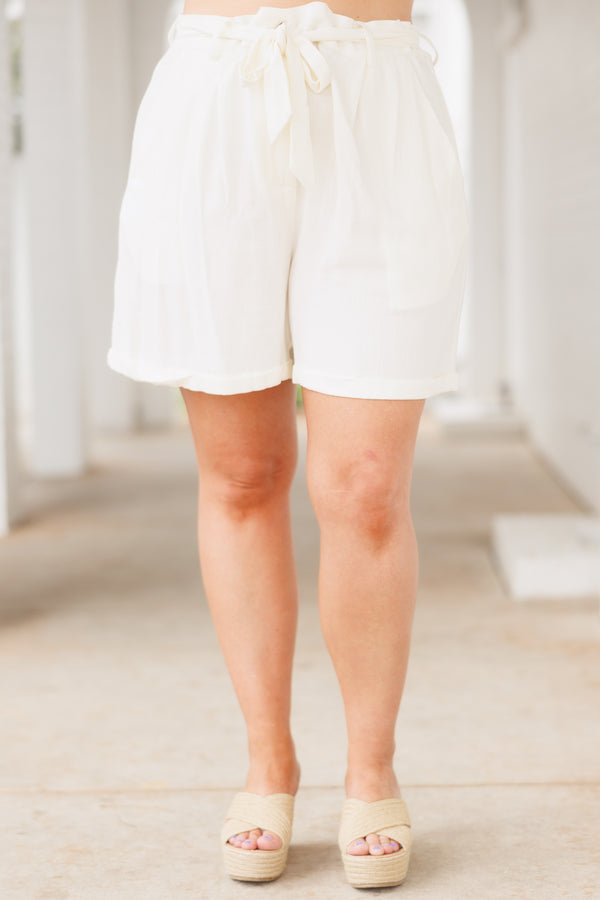 Chic Soul plus size clothing, cream white paperbag style shorts with tie at waist