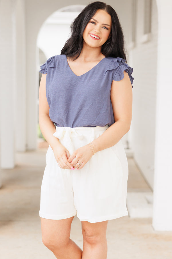 Chic Soul plus size clothing, cream white paperbag style shorts with tie at waist