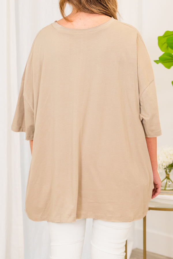 Chic Soul plus size clothing, ash mocha short sleeve baggy tee with chest pocket