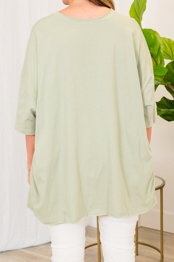 Chic Soul plus size clothing, light sage short sleeve baggy tshirt with chest pocket