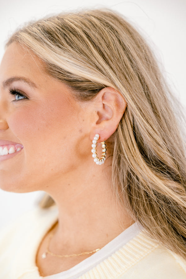 Chic Soul plus size clothing, gold and pearl hoop earrings
