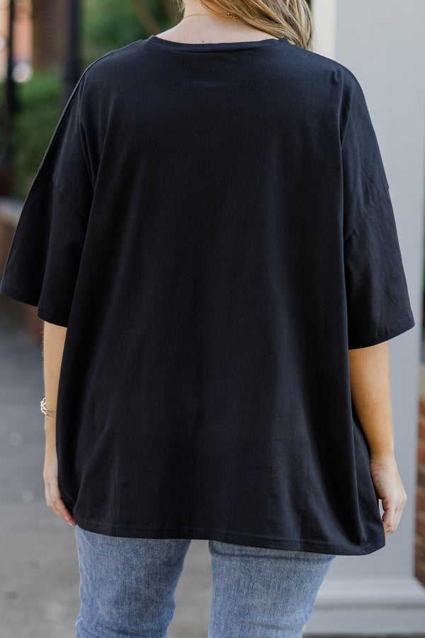 Chic Soul plus size clothing, black short sleeve boyfriend tee with 