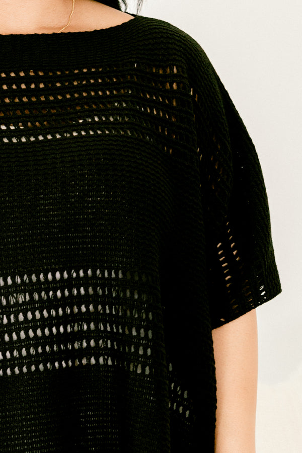 Chic Soul plus size clothing, short sleeve black loosely knit sweater