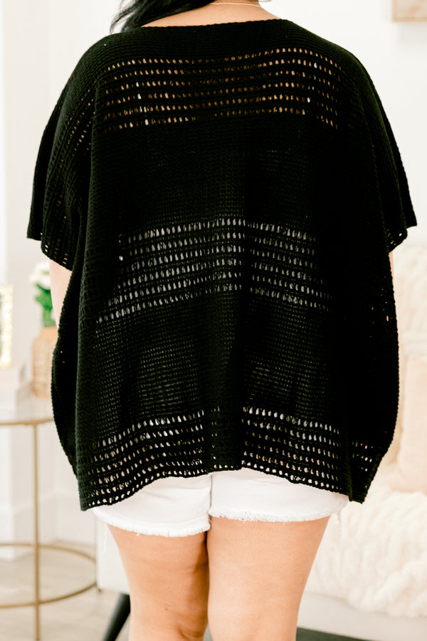 Chic Soul plus size clothing, short sleeve black loosely knit sweater