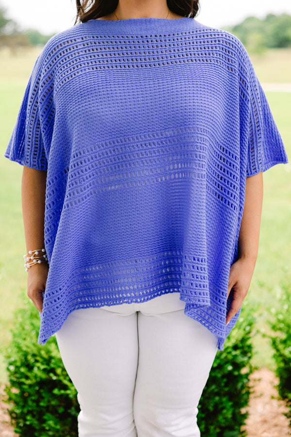 Chic Soul plus size clothing, blue short sleeve thin sweater top