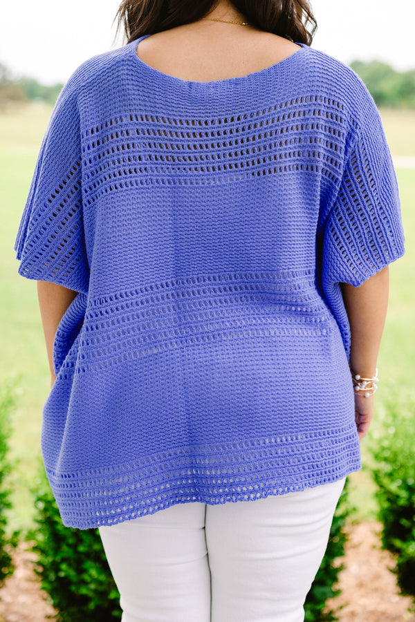 Chic Soul plus size clothing, blue short sleeve thin sweater top