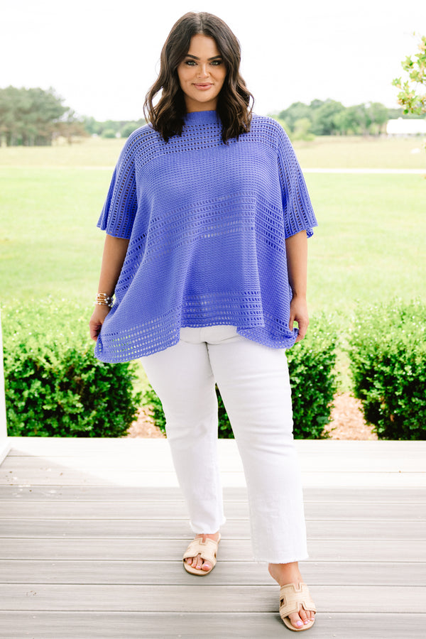 Chic Soul plus size clothing, blue short sleeve thin sweater top