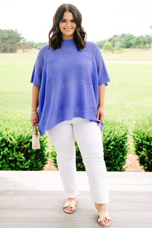 Chic Soul plus size clothing, blue short sleeve thin sweater top