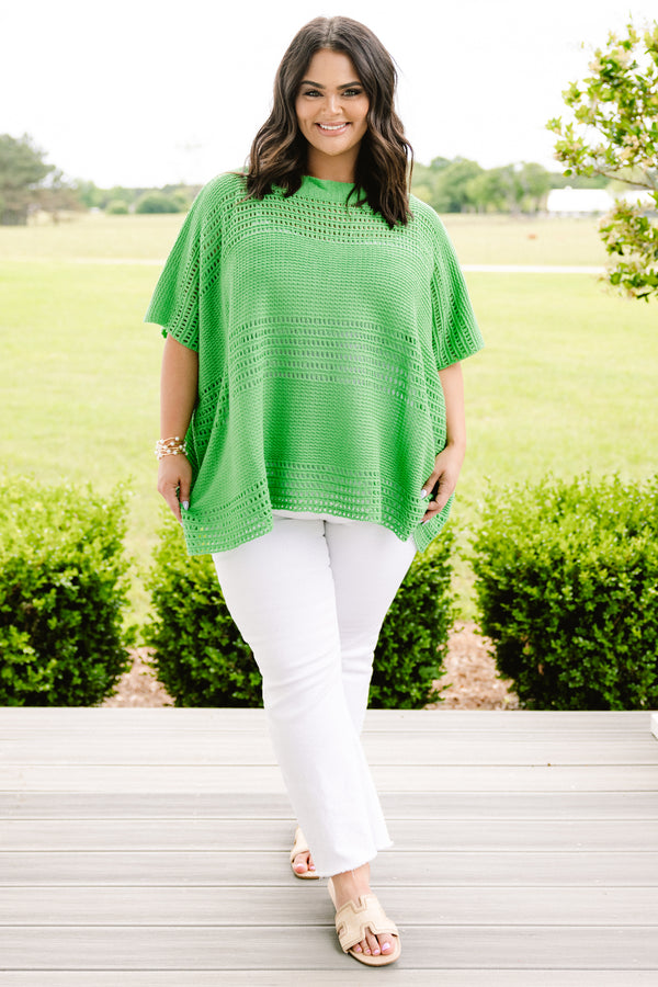 Chic Soul Plus size clothing, green short sleeve sweater top 
