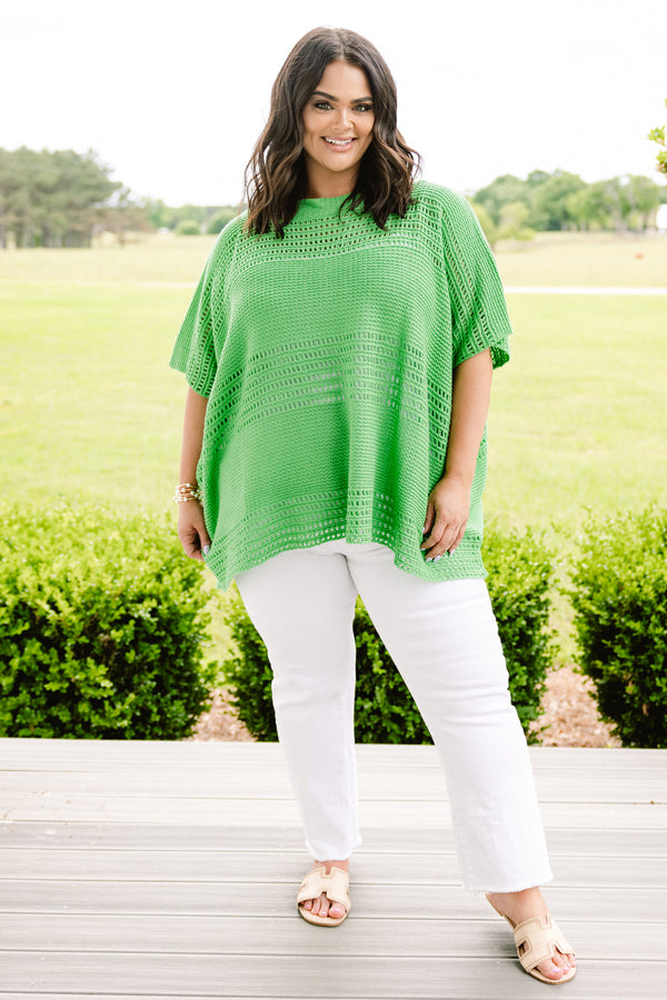 Chic Soul Plus size clothing, green short sleeve sweater top 
