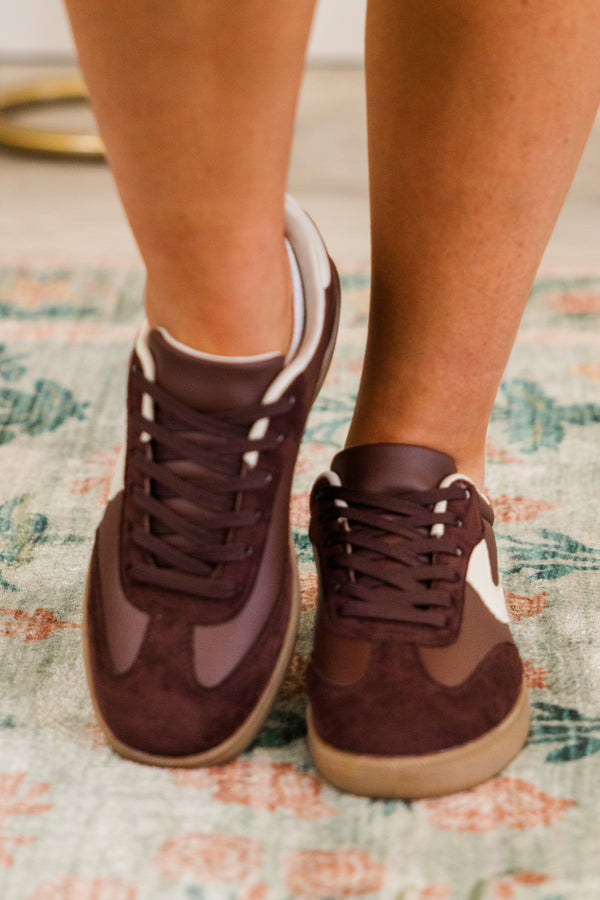 Chic Soul plus size clothing, brown and white sneakers with tan gum sole and suede overlays and brown lace closure
