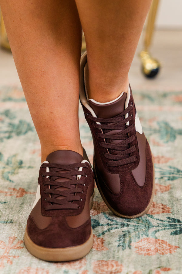 Chic Soul plus size clothing, brown and white sneakers with tan gum sole and suede overlays and brown lace closure