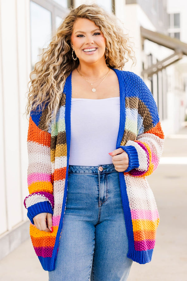 Chic Soul plus size clothing, multi color striped knit open front cardigan