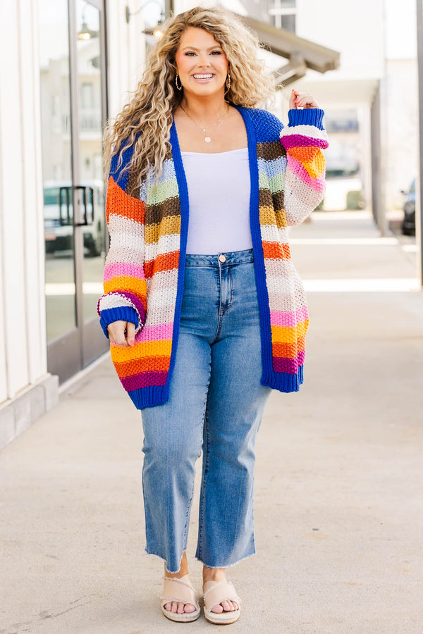 Chic Soul plus size clothing, multi color striped knit open front cardigan