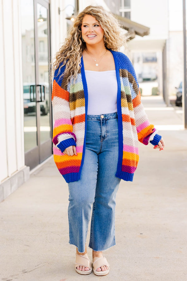Chic Soul plus size clothing, multi color striped knit open front cardigan