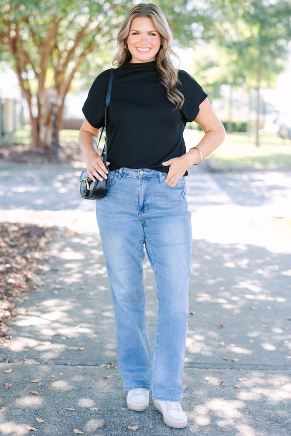 Plus size clothing, high rise medium wash boot cut denim jeans