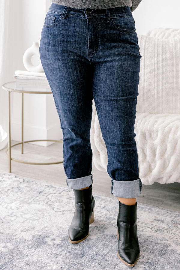 Chic Soul plus size clothing, dark wash skinny cropped cuff jeans