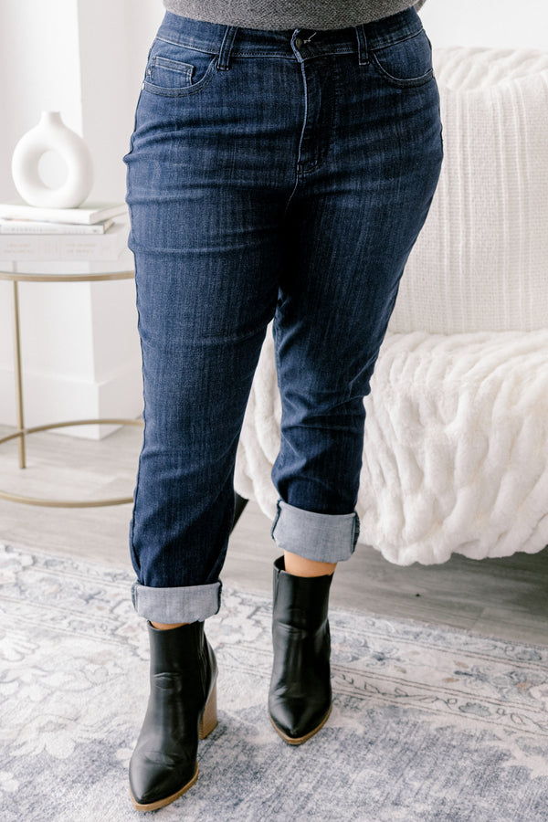 Chic Soul plus size clothing, dark wash skinny cropped cuff jeans