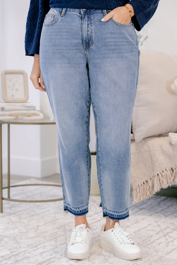 Chic Soul plus size clothing, medium wash straight leg jeans 