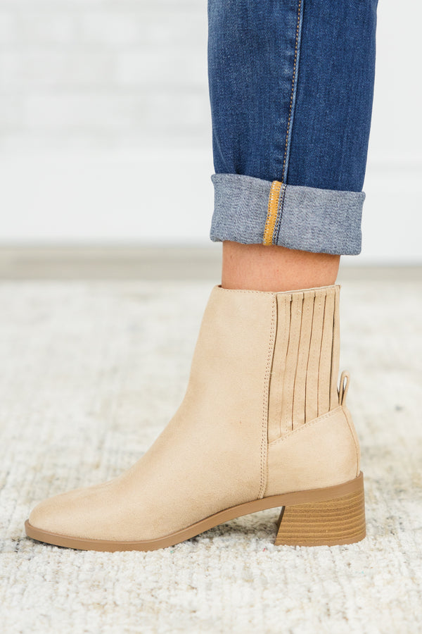 Chic Soul plus size clothing, camel tan brown chelsea booties with light brown wedge heel