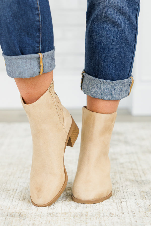 Chic Soul plus size clothing, camel tan brown chelsea booties with light brown wedge heel