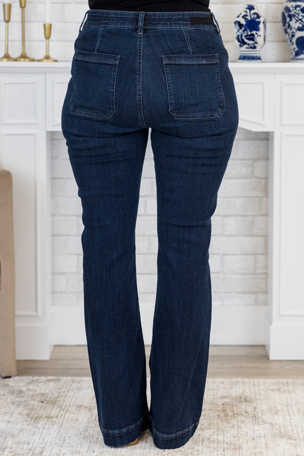 Chic Soul plus size clothing, flare denim with 2 button closure and an elastic waistband