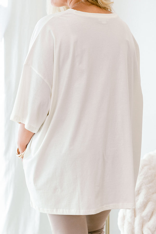 Chic Soul plus size clothing, off-white half sleeve boyfriend graphic tee with 