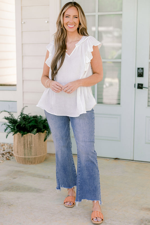 Chic Soul plus size clothing, medium wash straight leg denim jeans with raw distressed hem with no other distressing