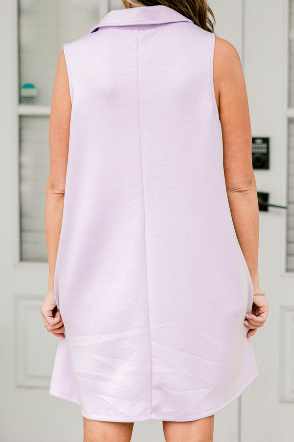 Chic soul plus size clothing, lavender casual dress with a v-neck and a collar 