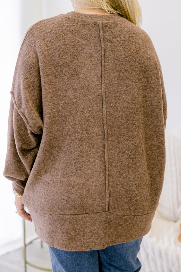 Chic Soul plus size clothing, brown long sleeve sweater