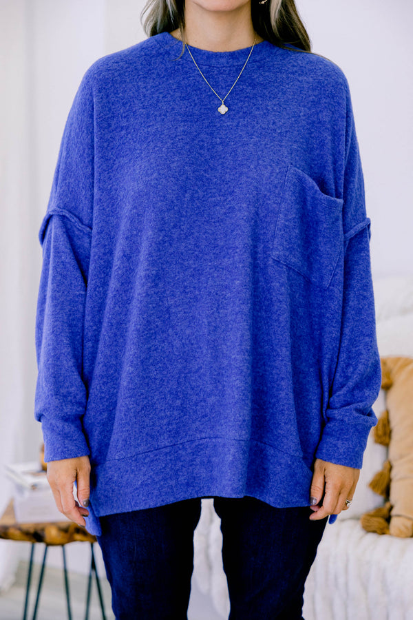 Chic Soul plus size clothing light navy brushed hacci material oversized sweater