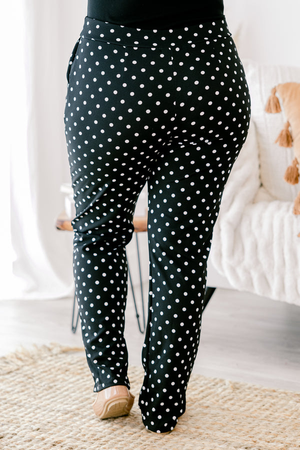 Chic Soul plus size clothing, black and white polka dot slim fitting full length pants