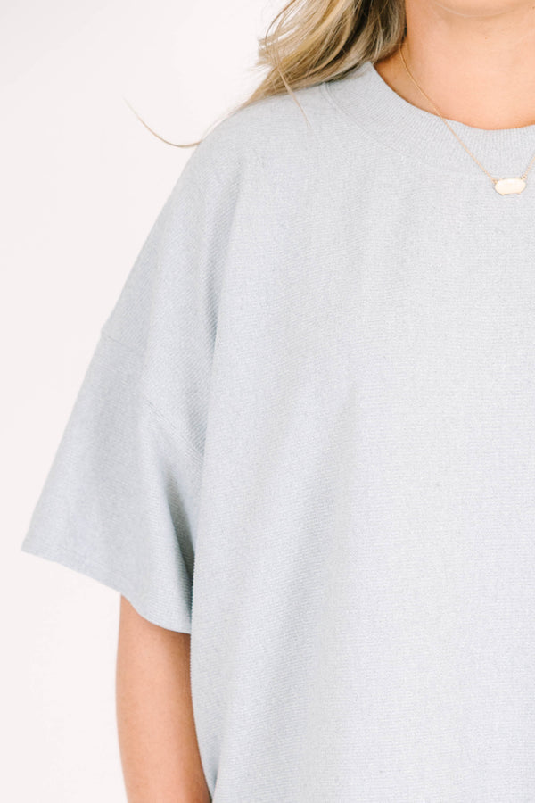 Plus Size heather grey two-piece set with a short-sleeve crewneck top and matching pull-on shorts.