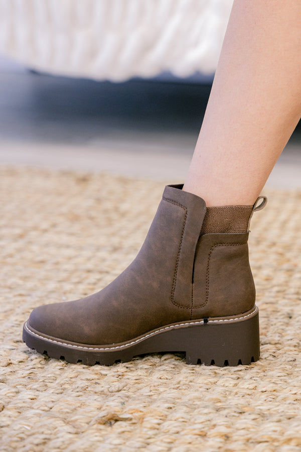 Chic Soul plus size clothing, brown round toe ankle booties with a small heel