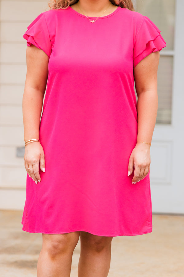 Chic Soul plus size clothing, fuchsia short flutter sleeve dress
