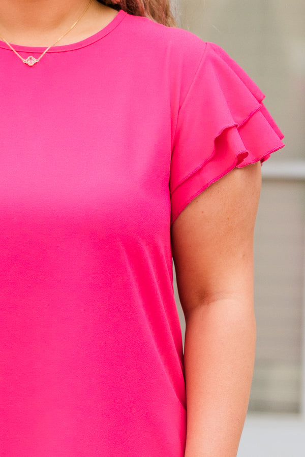 Chic Soul plus size clothing, fuchsia short flutter sleeve dress