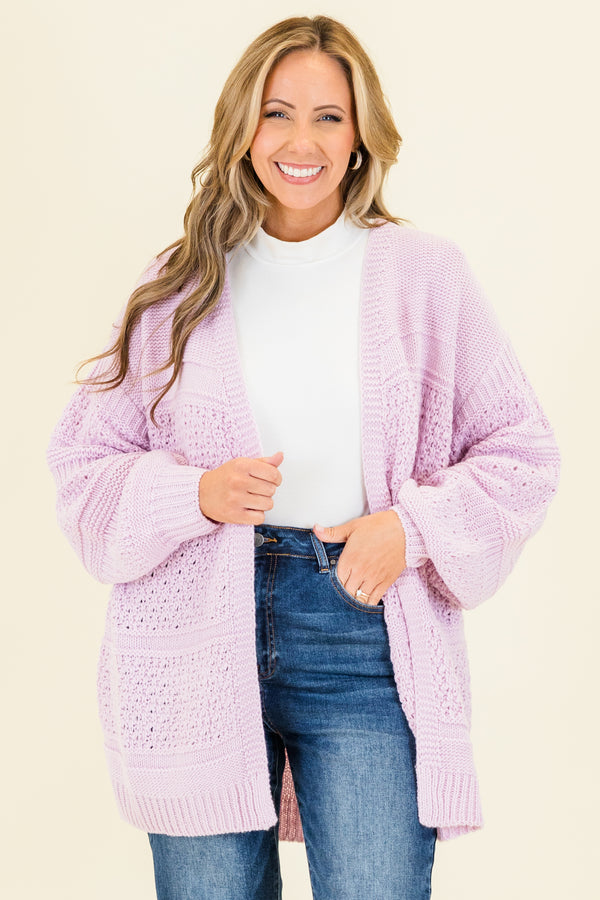 Chic Soul plus size clothing, lavender long sleeve cardigan