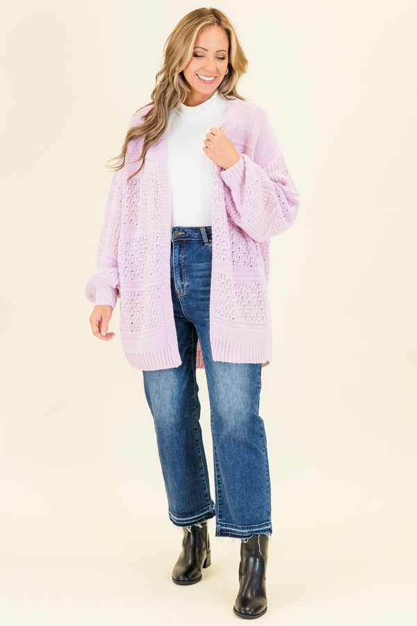 Chic Soul plus size clothing, lavender long sleeve cardigan
