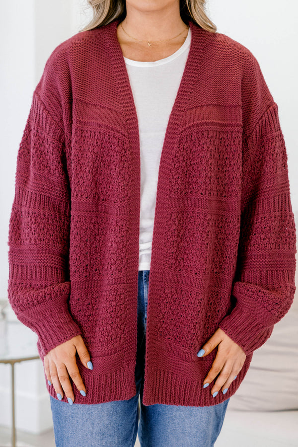 Chic Soul plus size clothing, dark pink long sleeve chunky knit cardigan