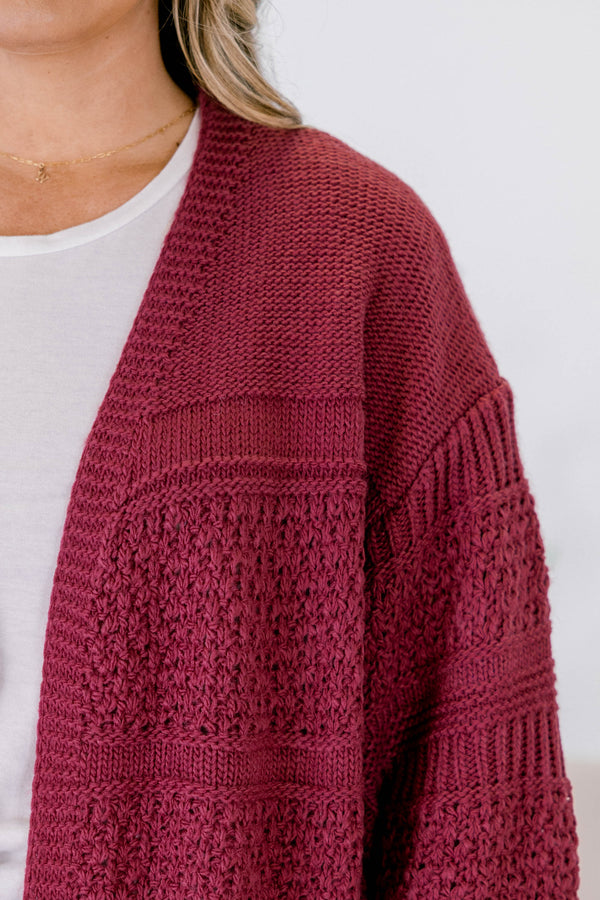 Chic Soul plus size clothing, dark pink long sleeve chunky knit cardigan