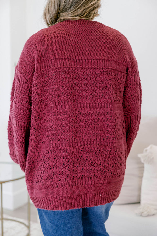 Chic Soul plus size clothing, dark pink long sleeve chunky knit cardigan