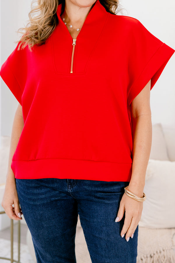 Chic Soul plus size clothing, bright ed short sleeve quarter zip collared top