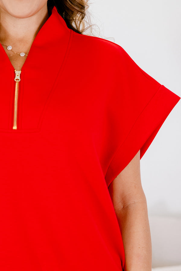 Chic Soul plus size clothing, bright ed short sleeve quarter zip collared top