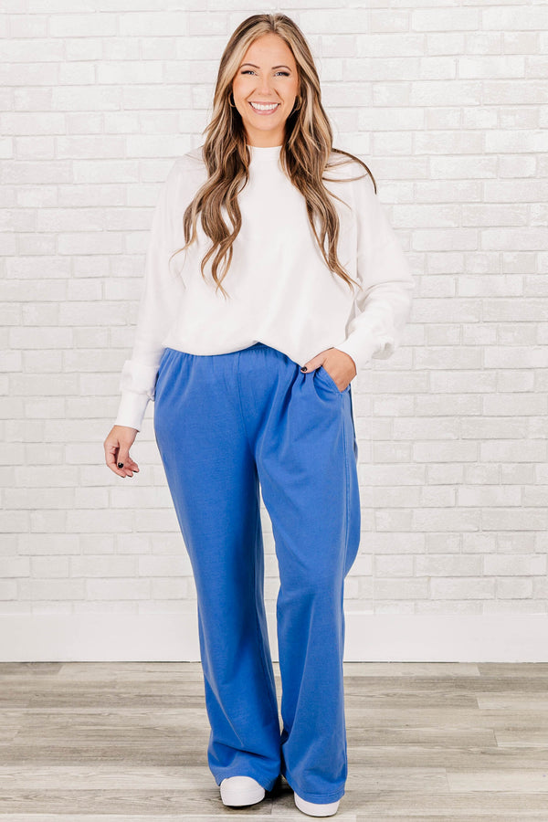 Chic Soul plus size clothing, bright blue colored straight leg pants