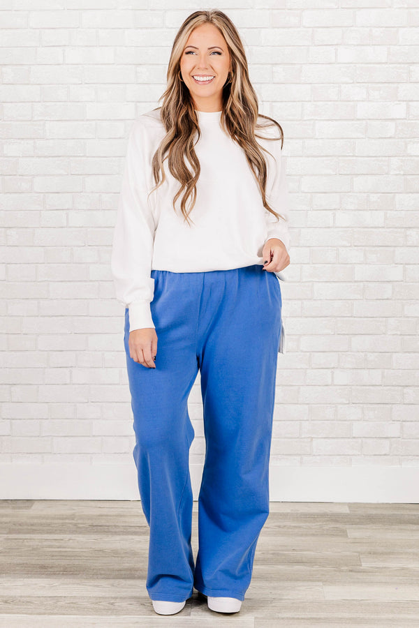Chic Soul plus size clothing, bright blue colored straight leg pants