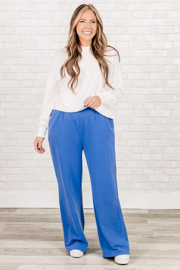 Chic Soul plus size clothing, bright blue colored straight leg pants