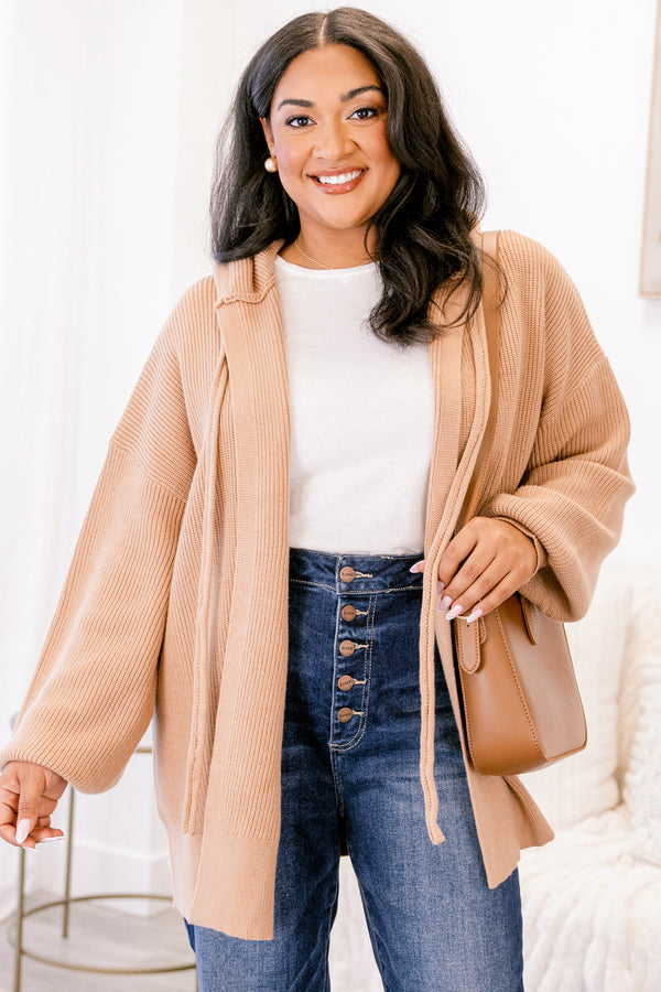 Chic Soul plus size clothing taupe ribbed cardigan with long sleeves 
